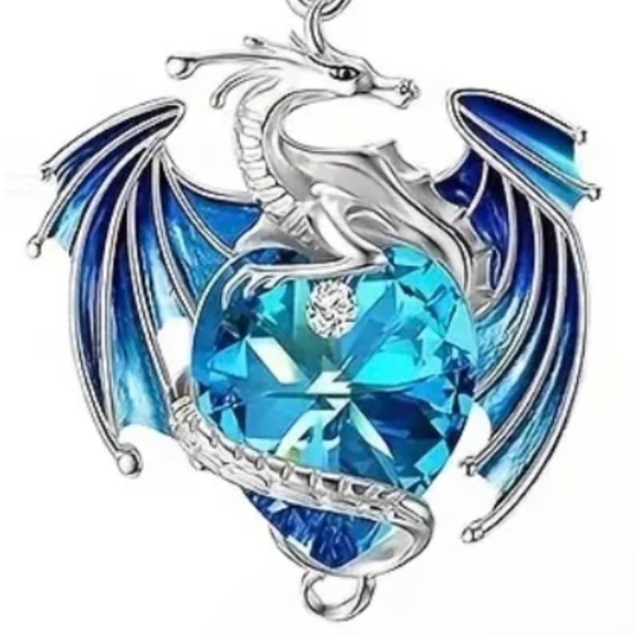 Exquisite Colorful Blue Dragon Rhinestone Pendant Necklace - Picture 3 of 5